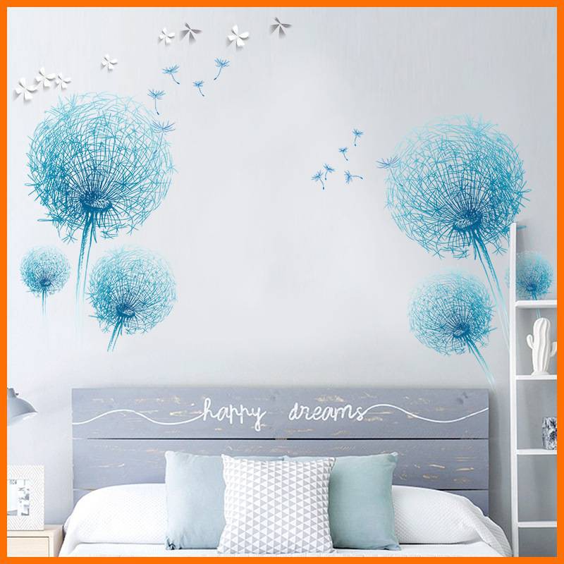 Decal dán tường decor hoa bồ công anh xanh size to 02 GD 9696AB trang trí phòng ngủ phòng khách