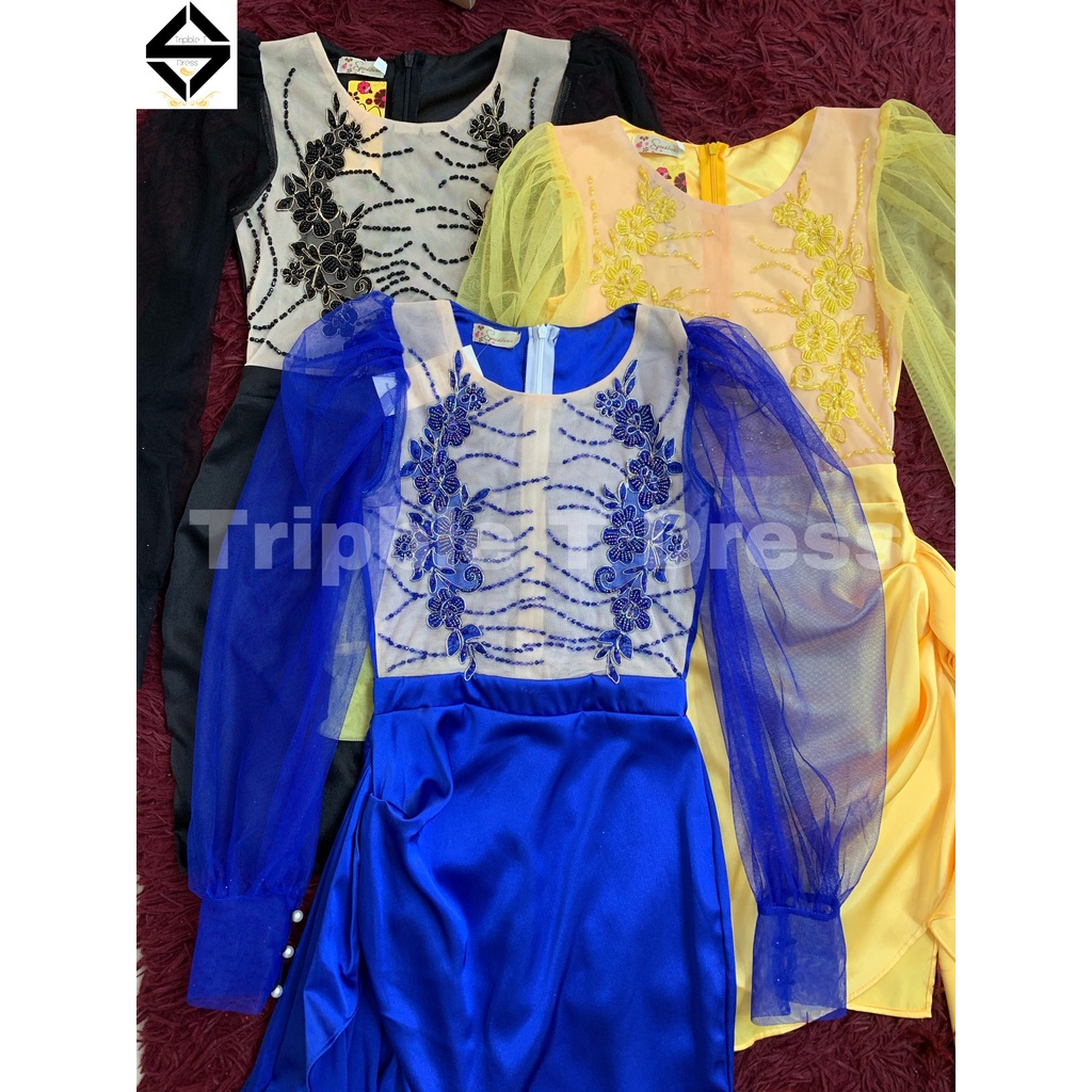 Đầm dự tiệc body TRIPBLE T DRESS ngắn mini tay dài lưới phối ren cườm - size S/M/L - MS334Y