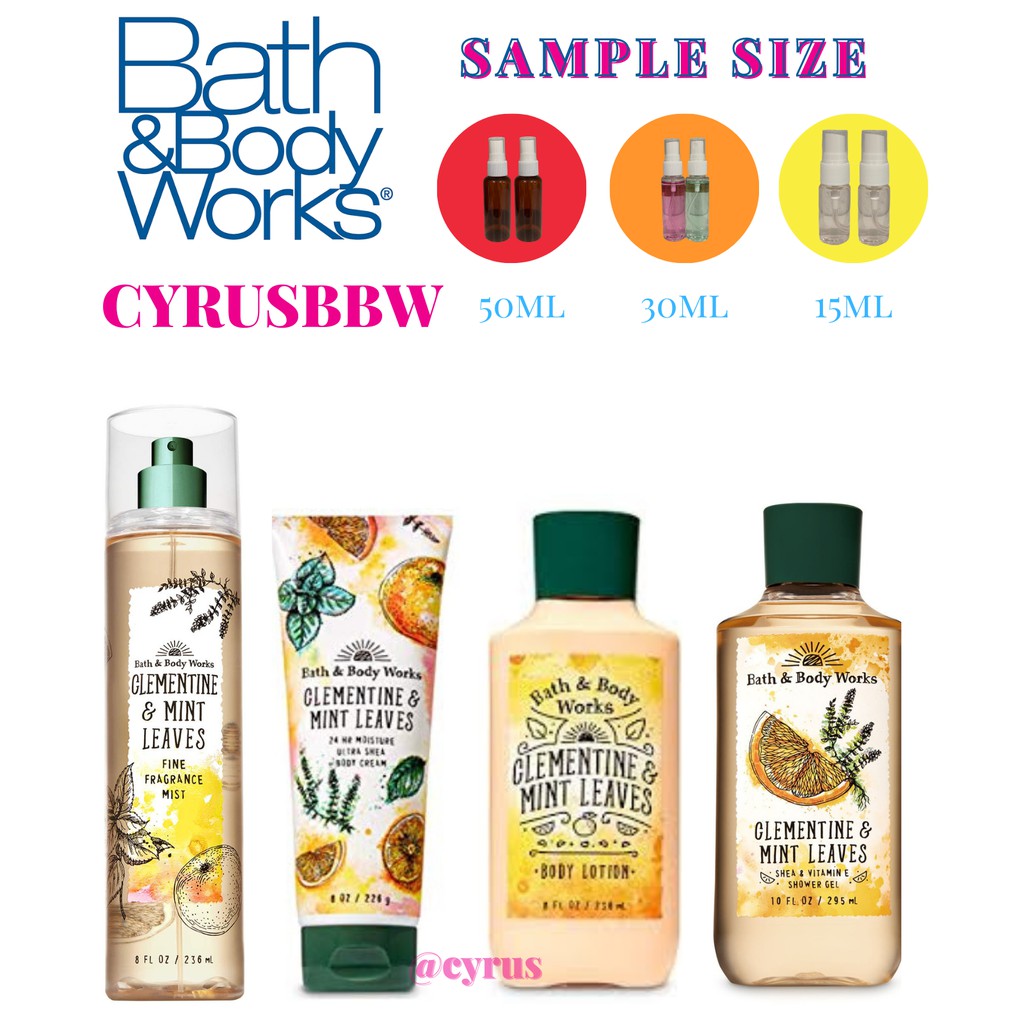 Bộ Sản Phẩm Mist Xịt Toàn Thân, Gel Tắm, Lotion Bath & Body Works Clementine & Mint Leaves Từ Mỹ