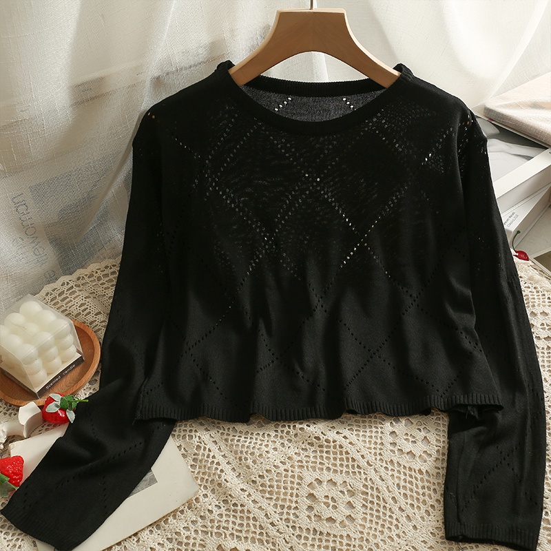 NUZIRO Áo kiểu dệt kim  chống nắng dáng rộng thiết kế lỗ lưới thời trang cho nữ