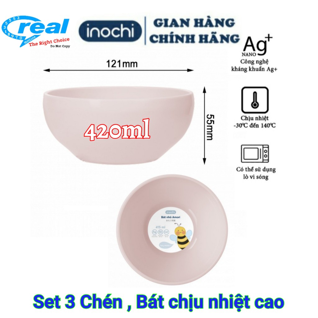 Combo 3 Bát Tô nhựa inochi Amori kháng khuẩn, bát chén nhựa chịu nhiệ cao - cao cấp inochi