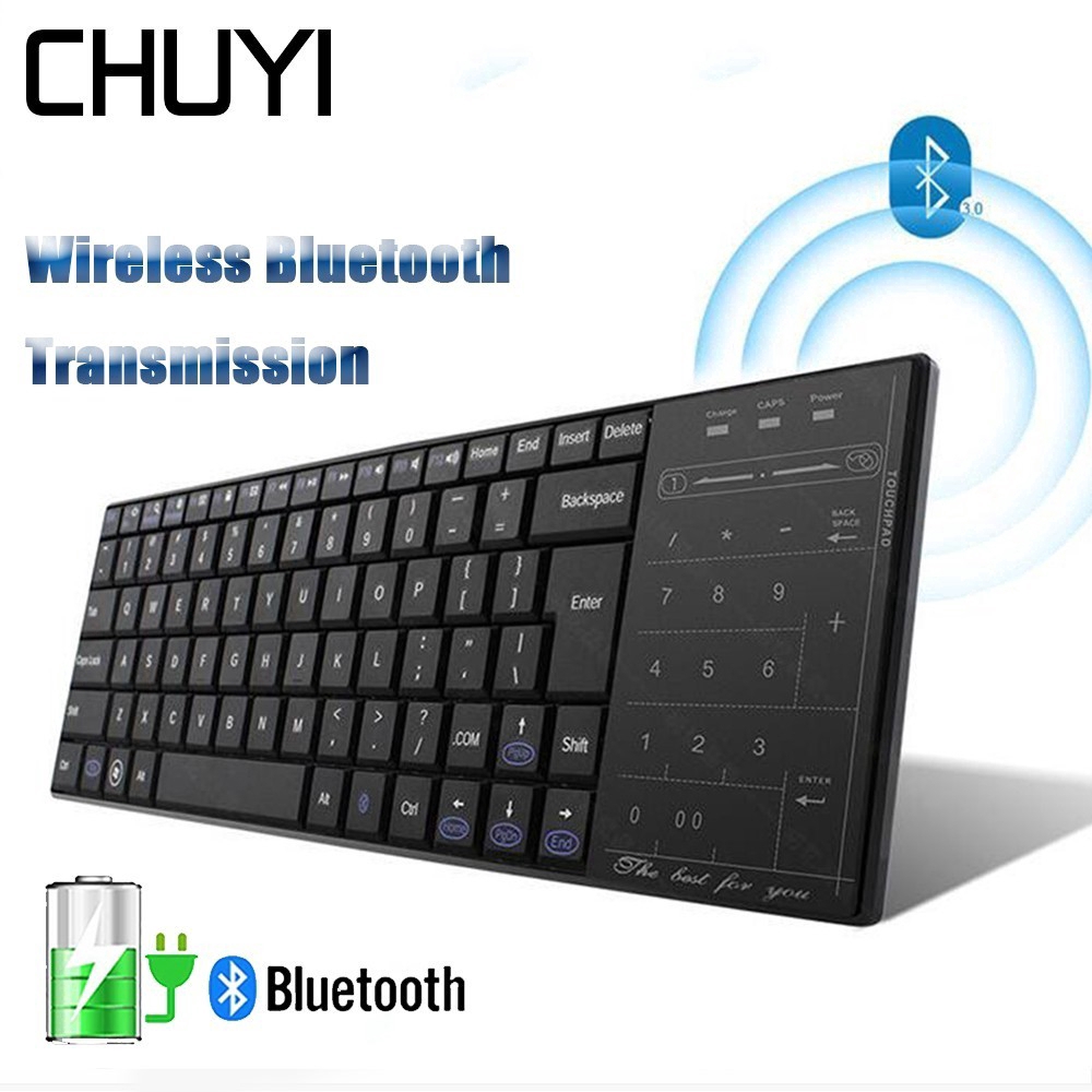 Bàn phím cảm ứng không dây Bluetooth 3.0 siêu mỏng sạc được cho điện thoại IPad IOS Android