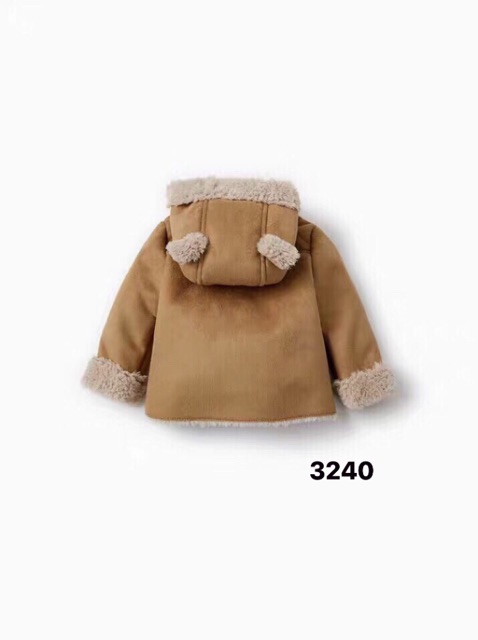 Áo da lộn lót lông mũ tai gấu Zara