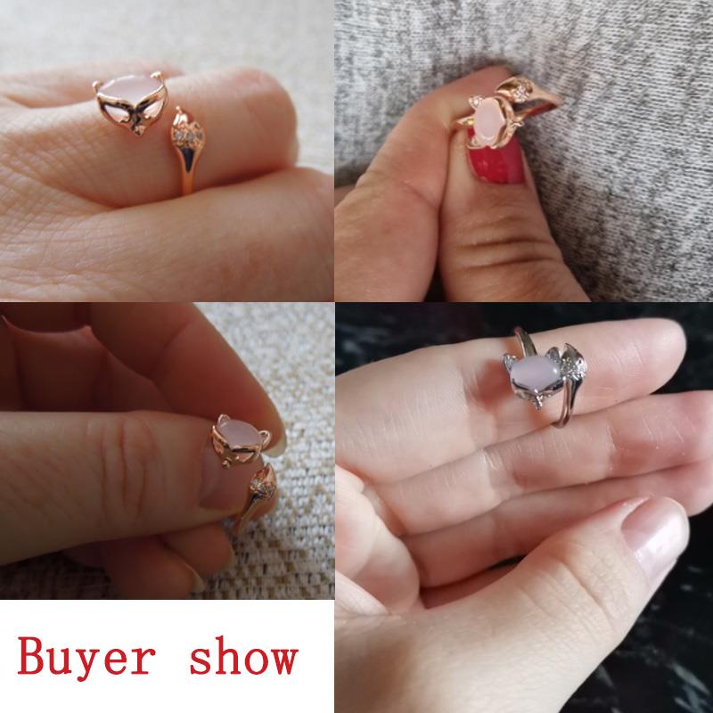 Nhẫn hở hình con cáo đính đá zircon hồng dễ thương