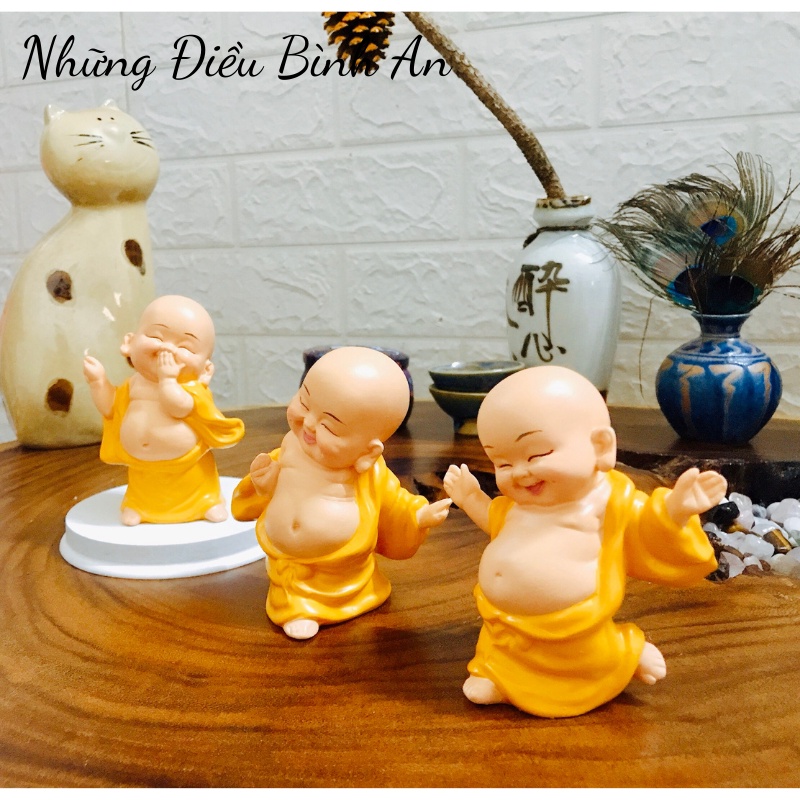 Sét 3 tượng Phật Di Lặc vàng  trang trí ô tô, nhà cửa mang lại hạnh phúc an nhiên