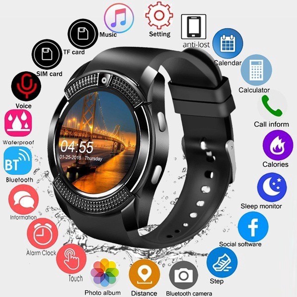 Đồng hồ thông minh SMARTWATCH V8 màn hình cảm ứng có hỗ trợ gắn SIM và thẻ nhớ