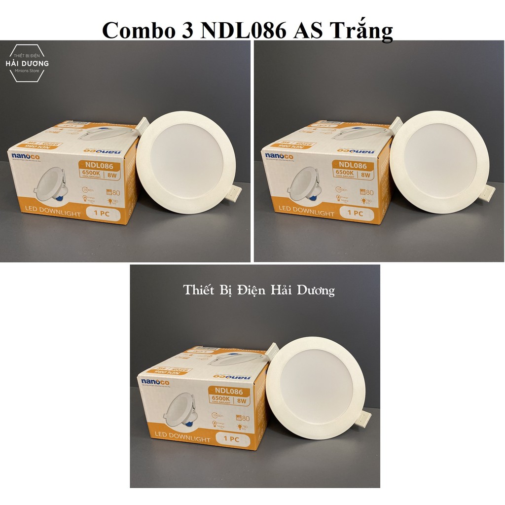 Combo 3 Đèn Led Downlight Âm Trần Nanoco 8w NDL083 / NDL086 Khoét lỗ Ø90mm - Ánh Sáng Trắng / Vàng