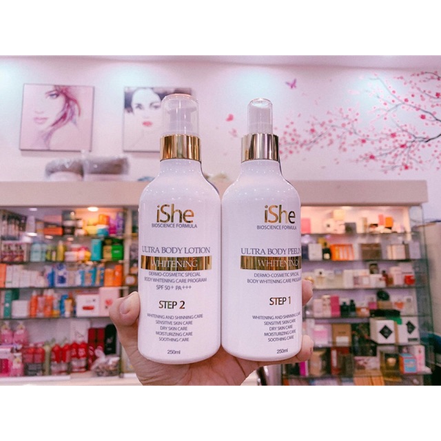 Bộ sữa tắm, kem dưỡng trắng da iSHE