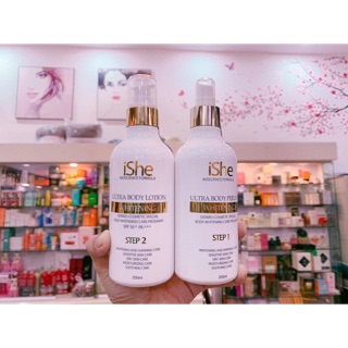 Bộ sữa tắm, kem dưỡng trắng da iSHE