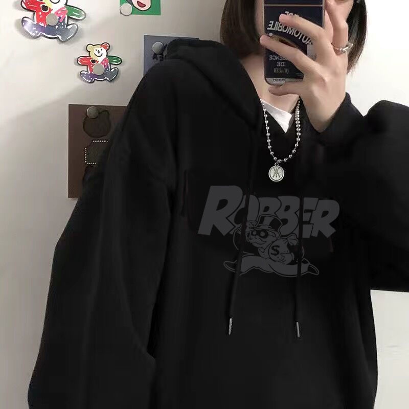 Áo hoodie nhung dày dáng rộng in họa tiết phong cách Hàn Quốc thời trang 2021 dành cho nữ