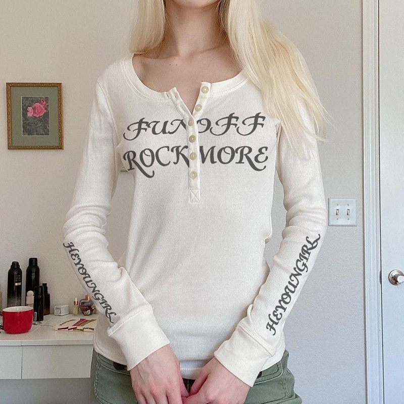 Áo Sơ Mi Dài Tay Cổ Chữ U In Chữ Thời Trang Dành Cho Nữ