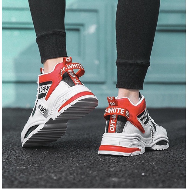 Giày sneaker nam độn đế 6cm OFEWHITFE Da PU trắng đỏ siêu chất