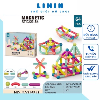 Bộ đồ chơi xếp hình nam châm 64 PC, Xếp hình nam châm thông minh cho bé, chất liệu nhựa ABS bọc ngoài an toàn, siêu bền