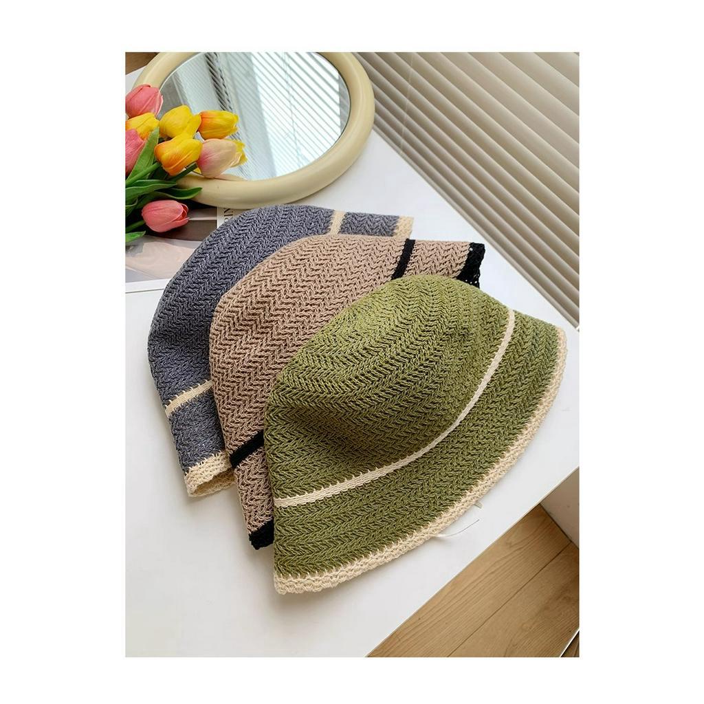 Nón Bucket Dệt Kim Thoáng Khí Chống Nắng Phong Cách Hàn Quốc Cho Nữ