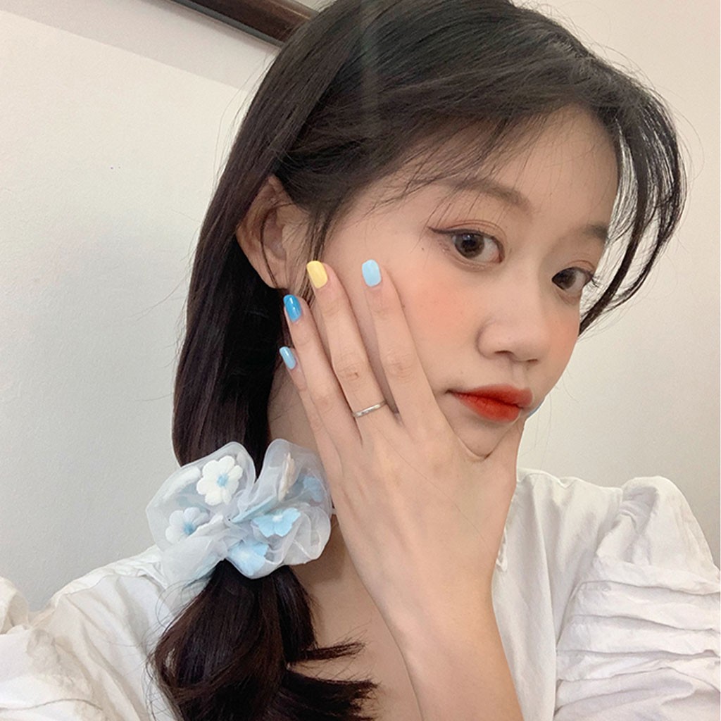 Buộc tóc Scrunchies vải thêu Hoa Mai CT71