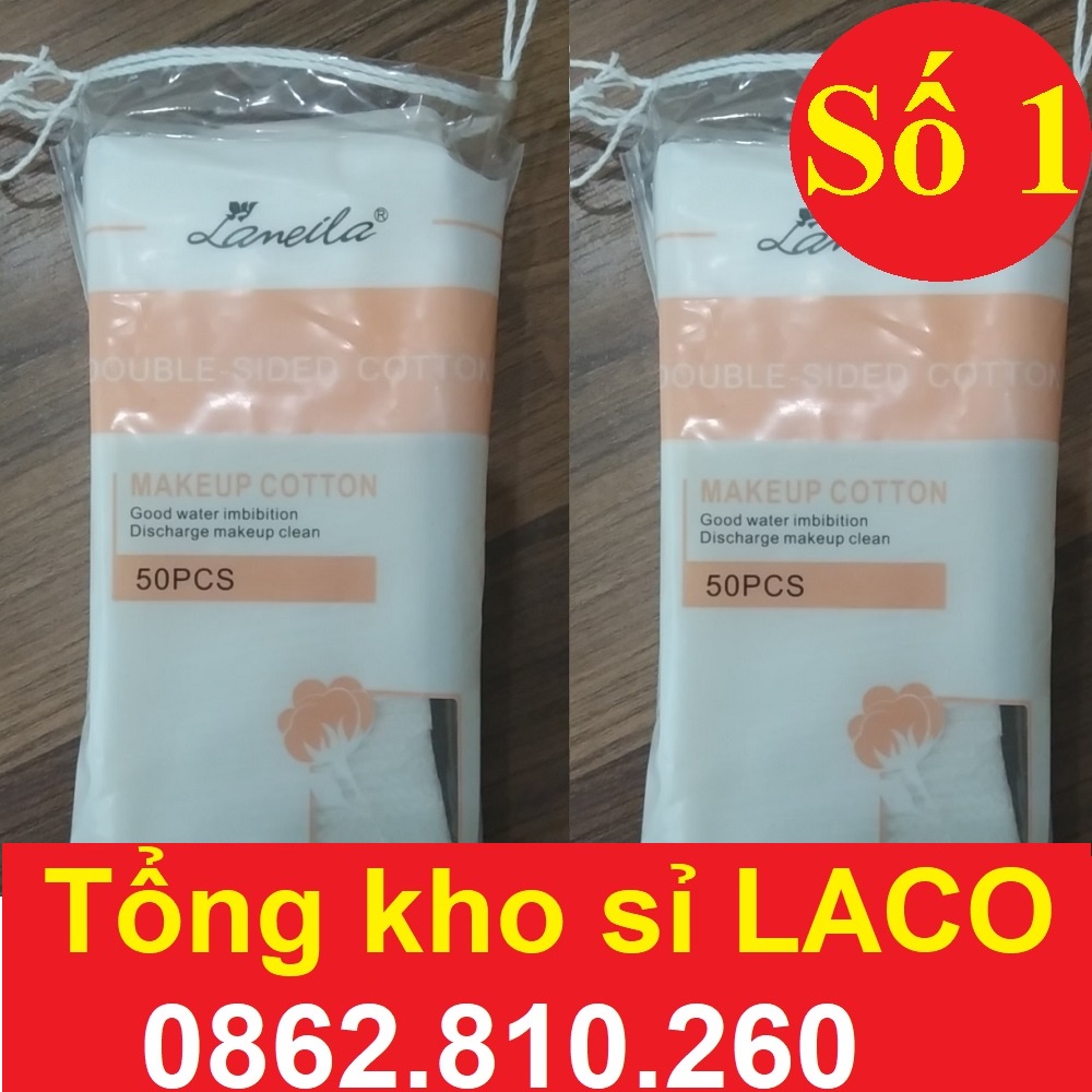 [sale] Bông Tẩy Trang cao cấp túi 50pcs Lameila LACO , 3 lớp đàn hồi co dãn, Mỏng Siêu mềm mịn, Dai Thấm Hút nhanh