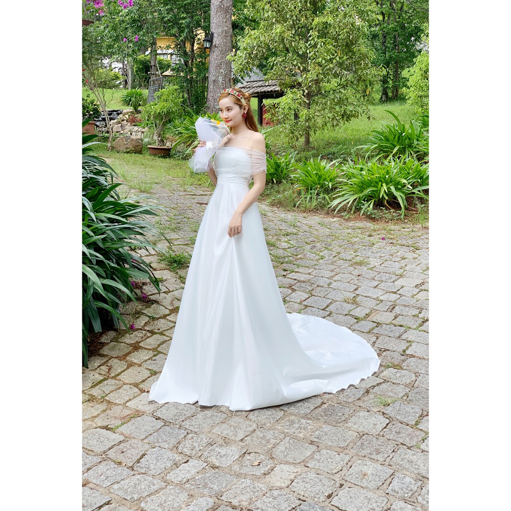 Đầm maxi trắng trễ vai, dạ hội đuôi dài sang trọng - Hình thật SP 100% (hàng thiết kế cao cấp) | BigBuy360 - bigbuy360.vn