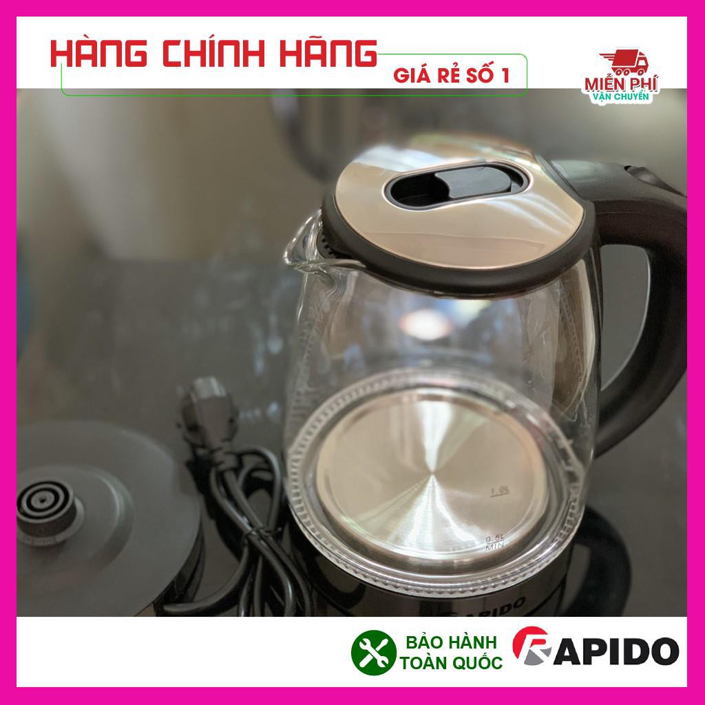 ẤM SIÊU TỐC, BÌNH ĐUN SIÊU TỐC THỦY TINH RAPIDO RK1818 1,8 LÍT, THÂN BÌNH LÀM BẰNG THỦY TINH TRONG SUỐT, TỰ NGẮT KHI SÔI