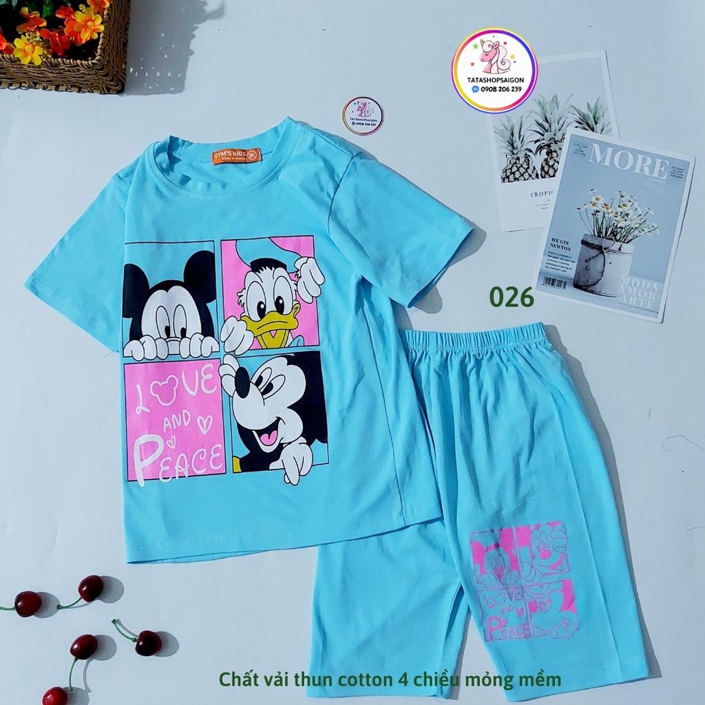 Bộ ngố bé gái size đại thun cotton hoạt hình xinh đẹp 18 đến 35kg 068
