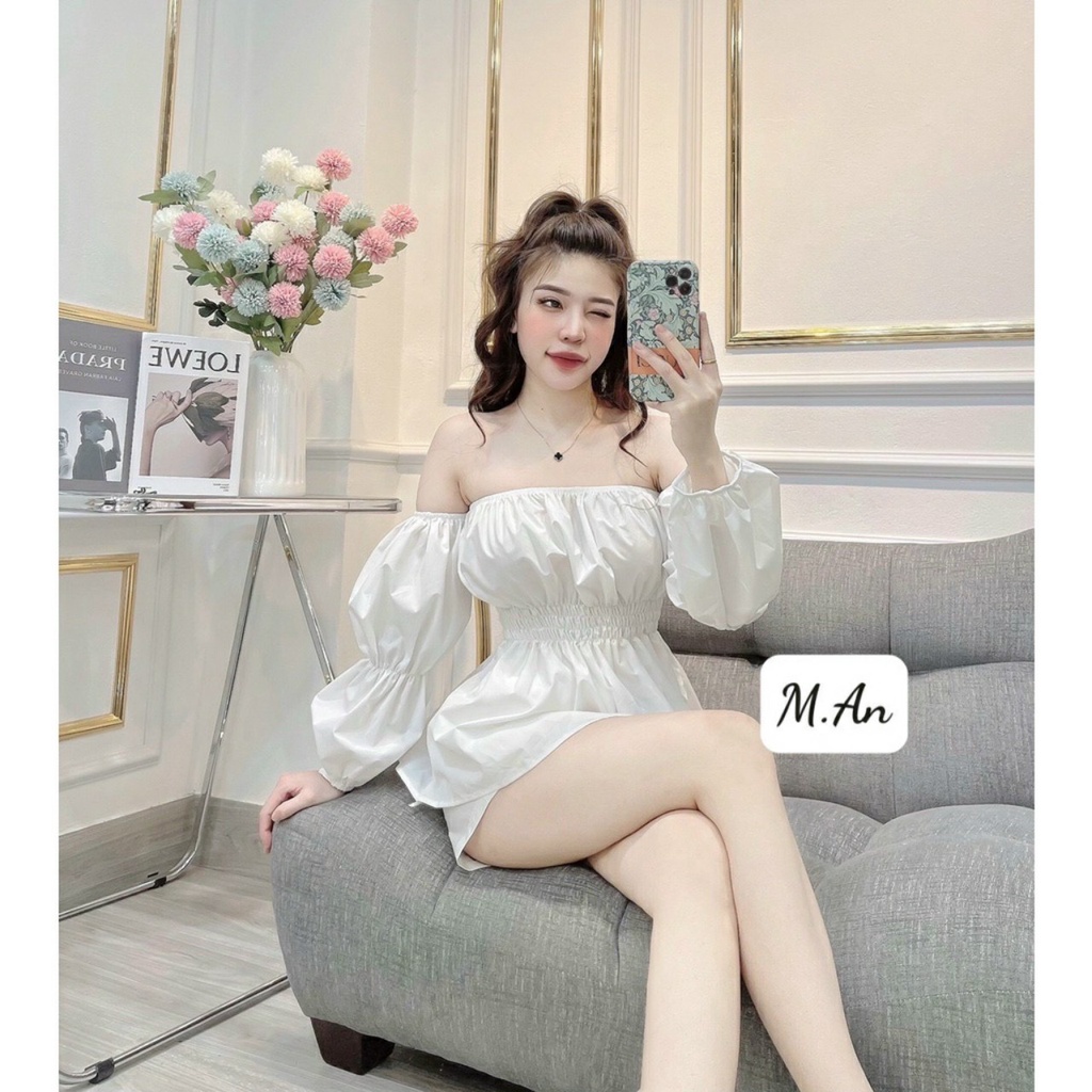 Set bộ đồ nữ áo trễ vai bánh bèo tiếu thư kèm quần short.