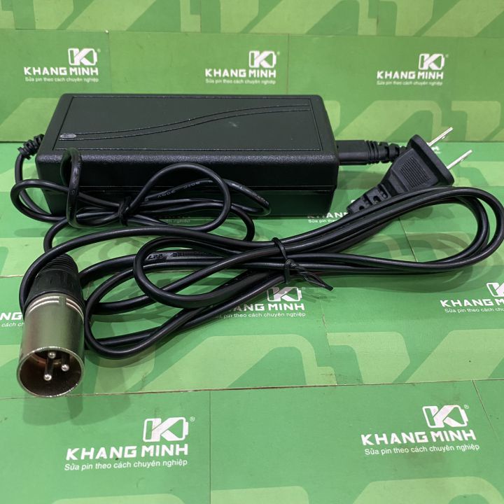 Sạc xe điện 10S 36V - 42V 2A giắc bông sen 3 chấu, có đèn báo đầy