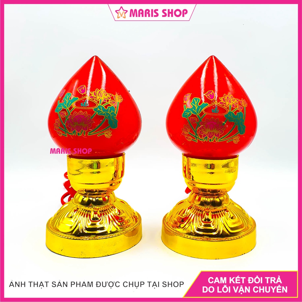 Một cặp đèn thờ trái đào bằng thủy tinh để bàn thờ Phật, gia tiên, ông bà, đèn để bàn thờ đẹp [MR-DA01]