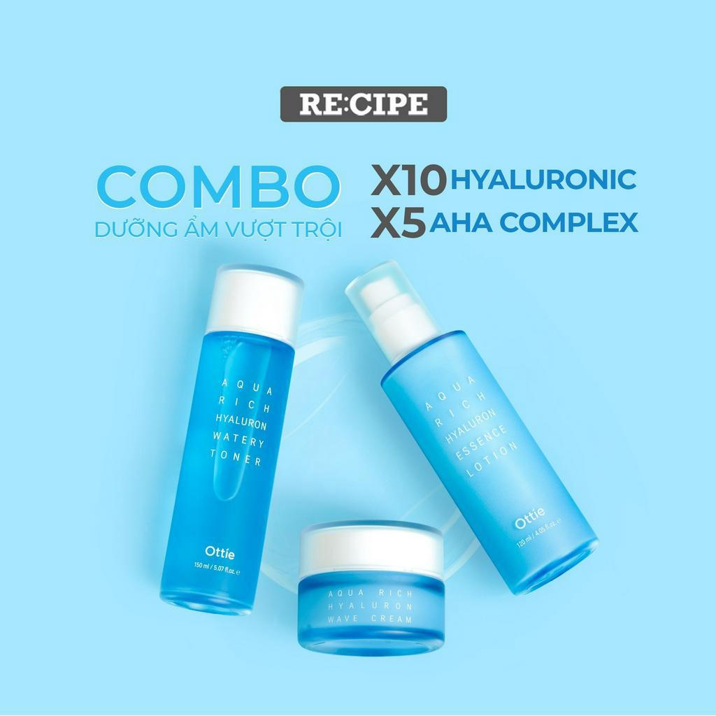 Bộ Sản Phẩm Dưỡng Ẩm Da Chuyên Sâu Tinh Chất Hyaluronic Acid Ottie Aqua Rich Set Dành Cho Mọi Loại Da