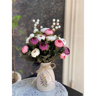 🌺Hoa Trà Lụa Gấm Vân 30cm🌺 - Cành hoa giả