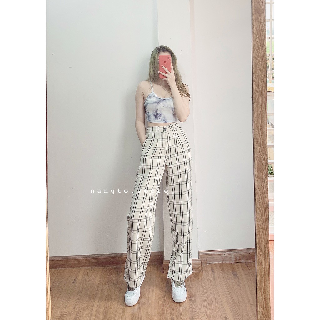 Quần Kẻ Caro Dáng Rộng Ống Suông Form Dài Qua Mắt Cá | BigBuy360 - bigbuy360.vn