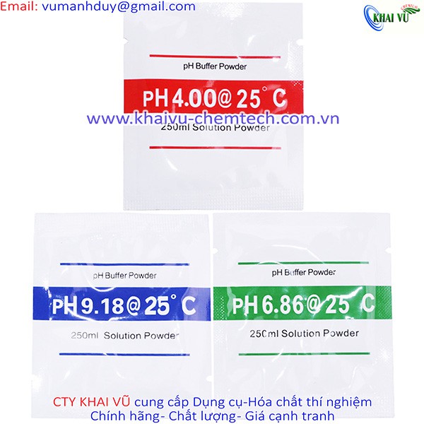 Bột pha dung dịch chuẩn pH gồm 3 gói 4.00 (Hay 4.01) + 6.86 + 9.18 dùng cho bút đo pH