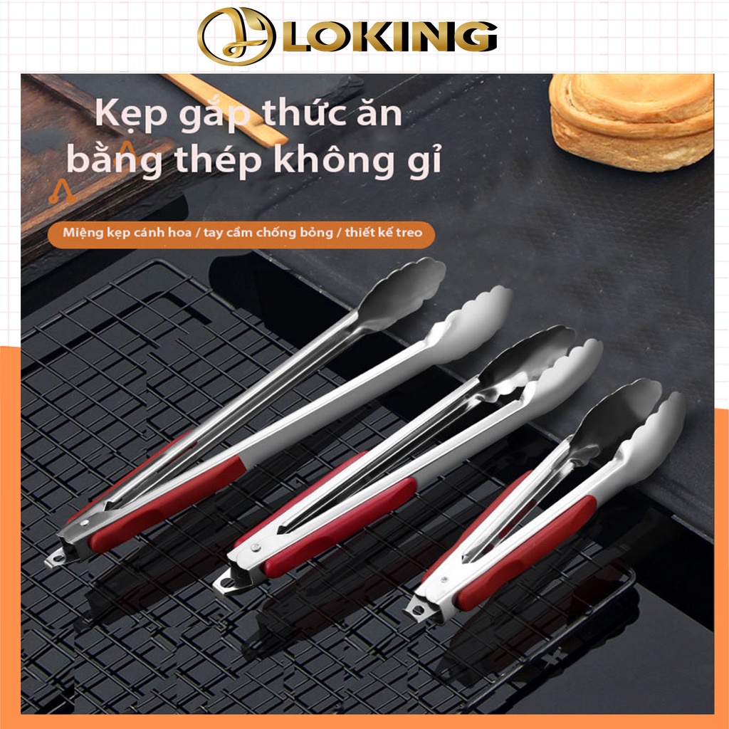 Kẹp gắp thức ăn, gắp đá bằng inox có bọc nhựa/ kim loại tiện dụng, đầu có móc treo tiết kiệm diện tích - LOKING