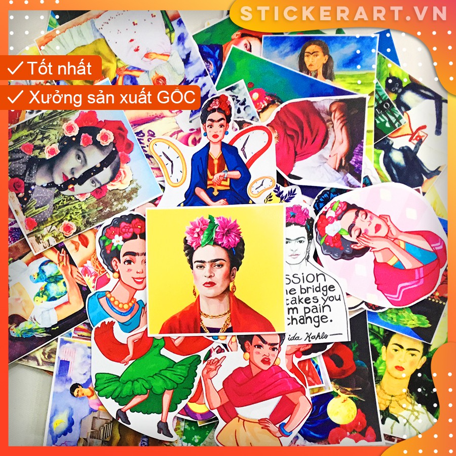 [ART-FRIDA KHALO] 64 Sticker chống nước/dán xe laptop mũ bảo hiểm vali...