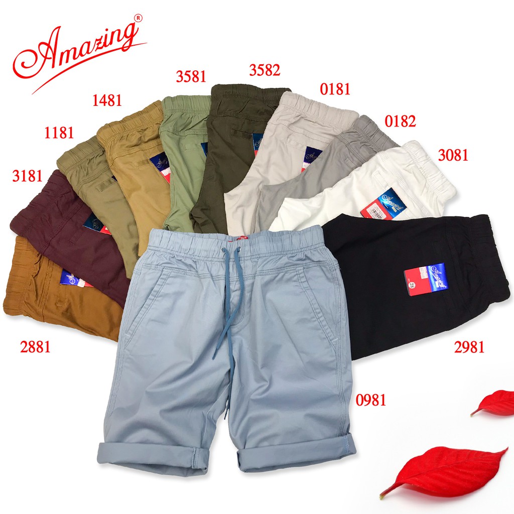 Quần short nam lửng, kaki Amazing cao cấp, màu sắc trẻ trung, bigsize, dây rút, lưng thun