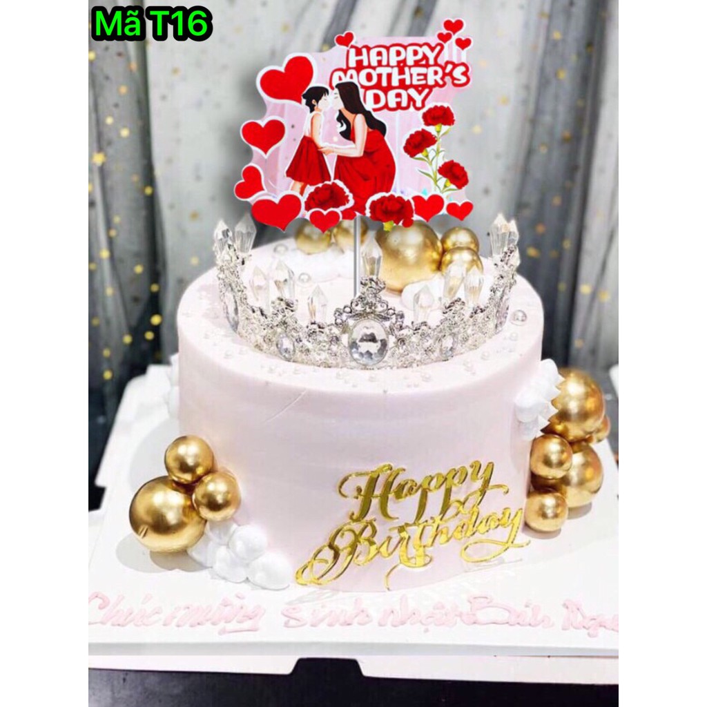Phụ Kiện Bánh Sinh Nhật Bánh Kem - SET 10 THẺ CẮM GIẤY HAPPY MOTHER'S DAY Mãu T16