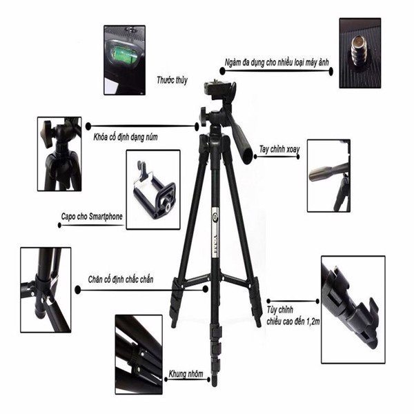 Giá Đỡ Điện Thoại Tripod 3120- GẬY LIVESTREAM 3 CHÂN CỰC đen chắc chắn, để được máy ảnh