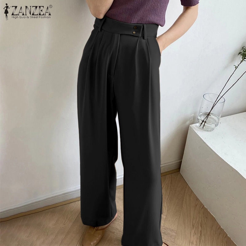 Quần ống rộng ZANZEA khóa kéo thời trang dành cho nữ