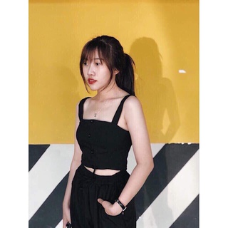 (Sp sẵn) SET ÁO CROPTOP 2 DÂY QUẦN BAGGY ĐŨI HOT - hàng hot 2019