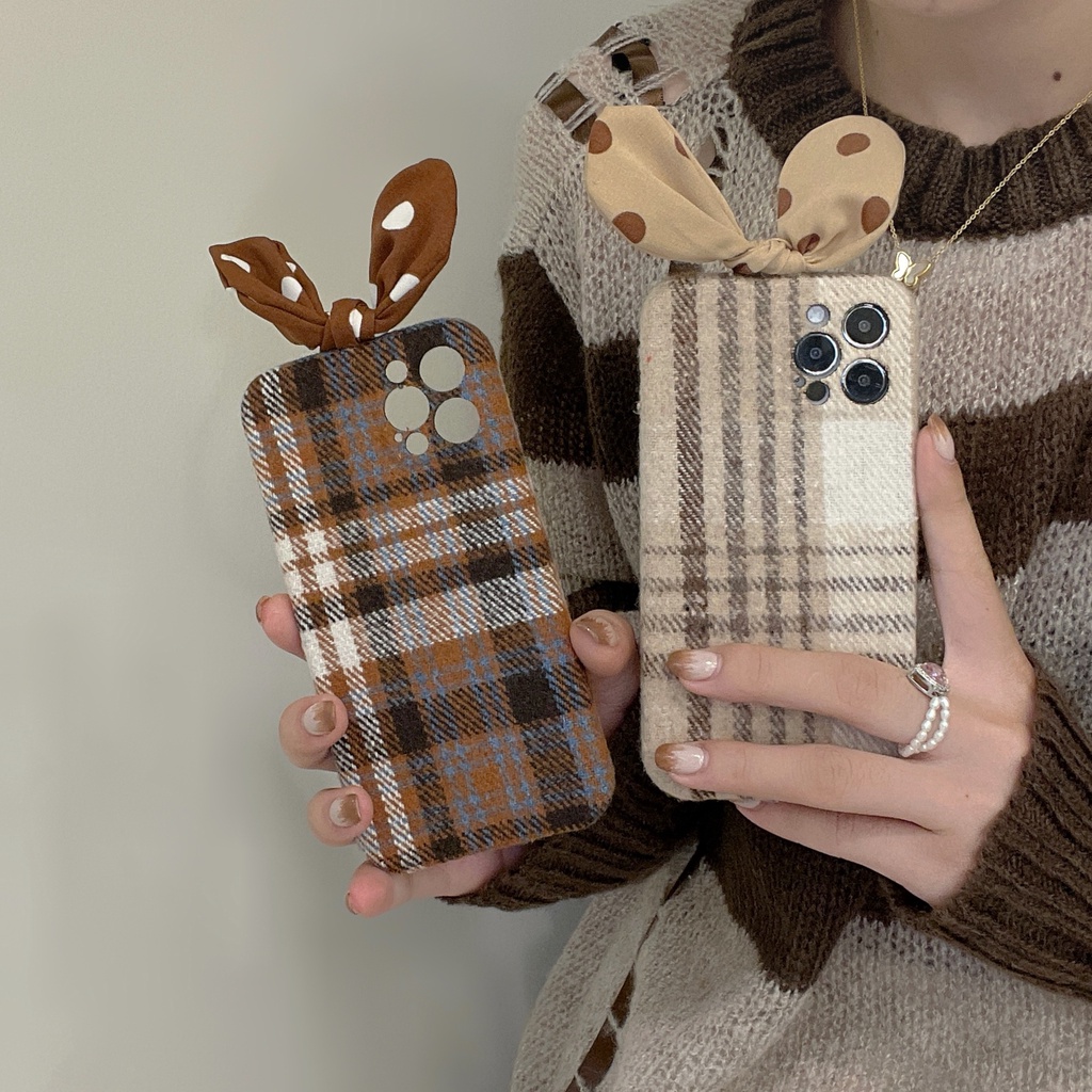 Ốp Điện Thoại Vải Flannel Gắn Tai Thỏ Nhồi Bông Cho iPhone 13 Pro MAX 12 11 Pro MAX X XR XS 7 8 Plus
