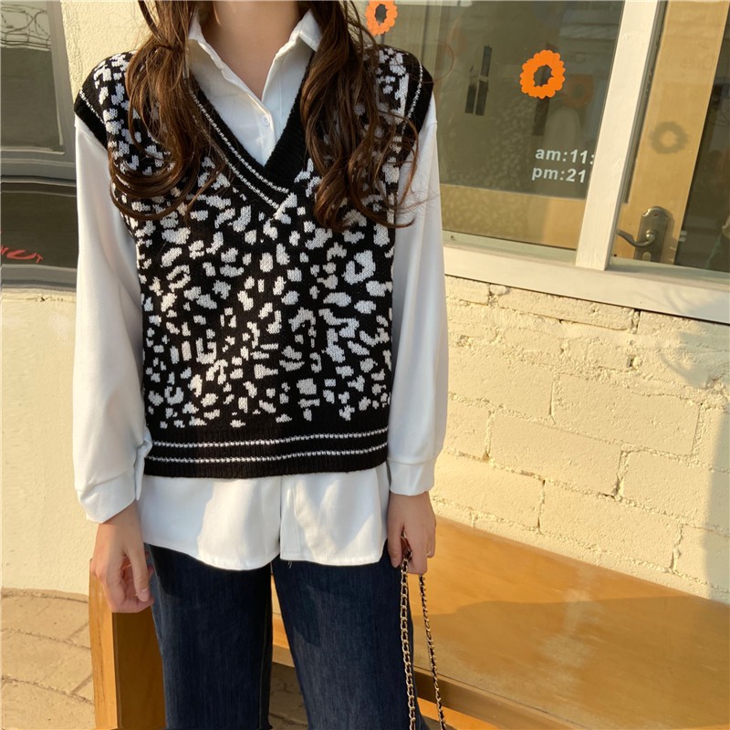 áo gile len, áo gile len hoạ tiết da báo, chất len dày dặn, kiểu dáng năng động trẻ trung | BigBuy360 - bigbuy360.vn