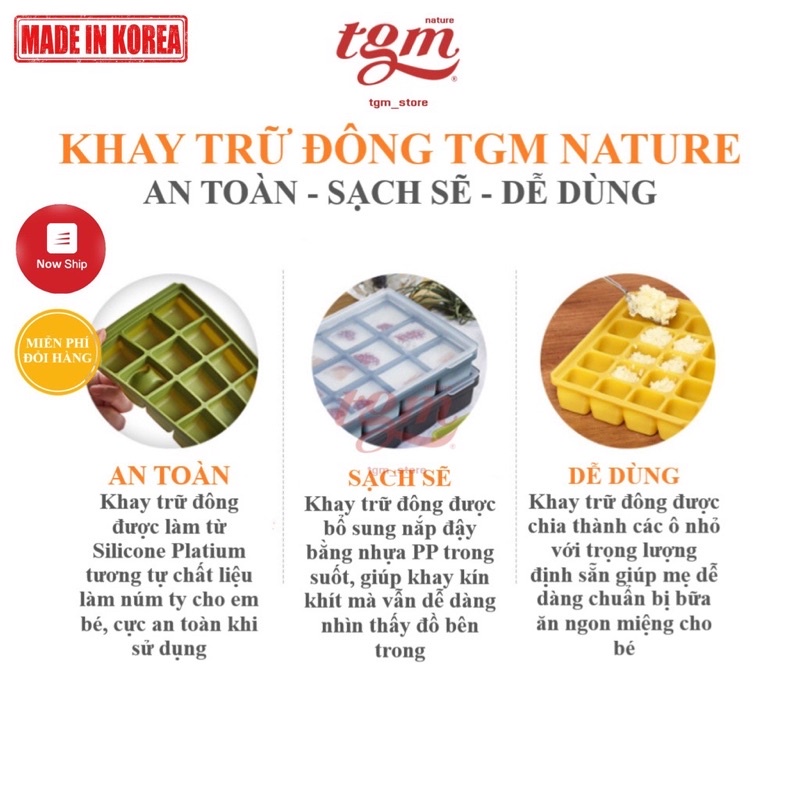 Khay trữ đông silicone có lắp đậy TGM Nature Hàn Quốc, Made in Korea