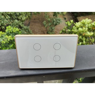 [bh 6 tháng]CÔNG TẮC THÔNG MINH WIFI CÓ RF433 VIỀN VÀNG TUYA 2 NÚT CHỮ NHẬT
