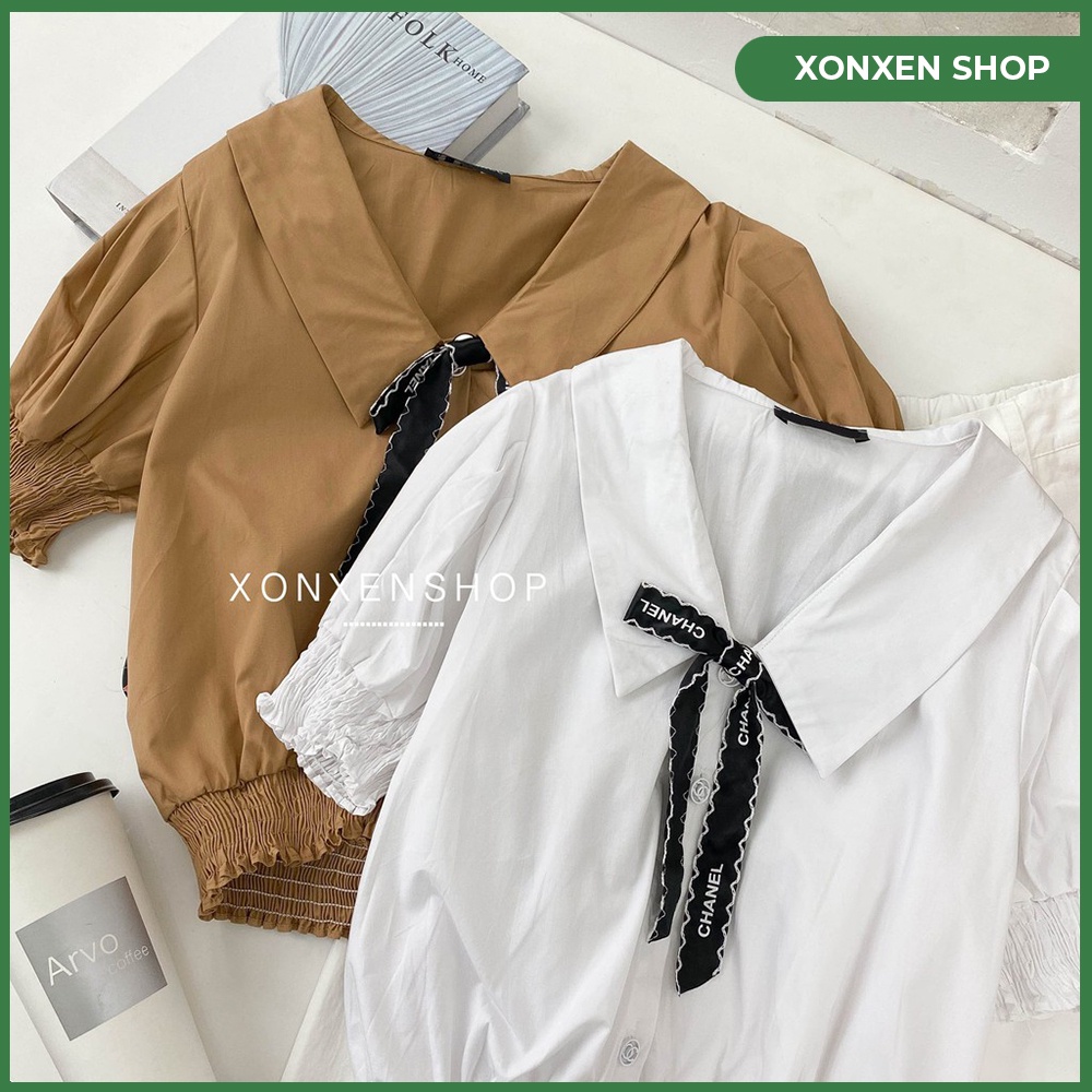 ÁO KIỂU NỮ ÁO KIỂU CỔ BẺ BO EO XONXEN ĐĂK LĂK CÓ SIZE S M MÃ 05