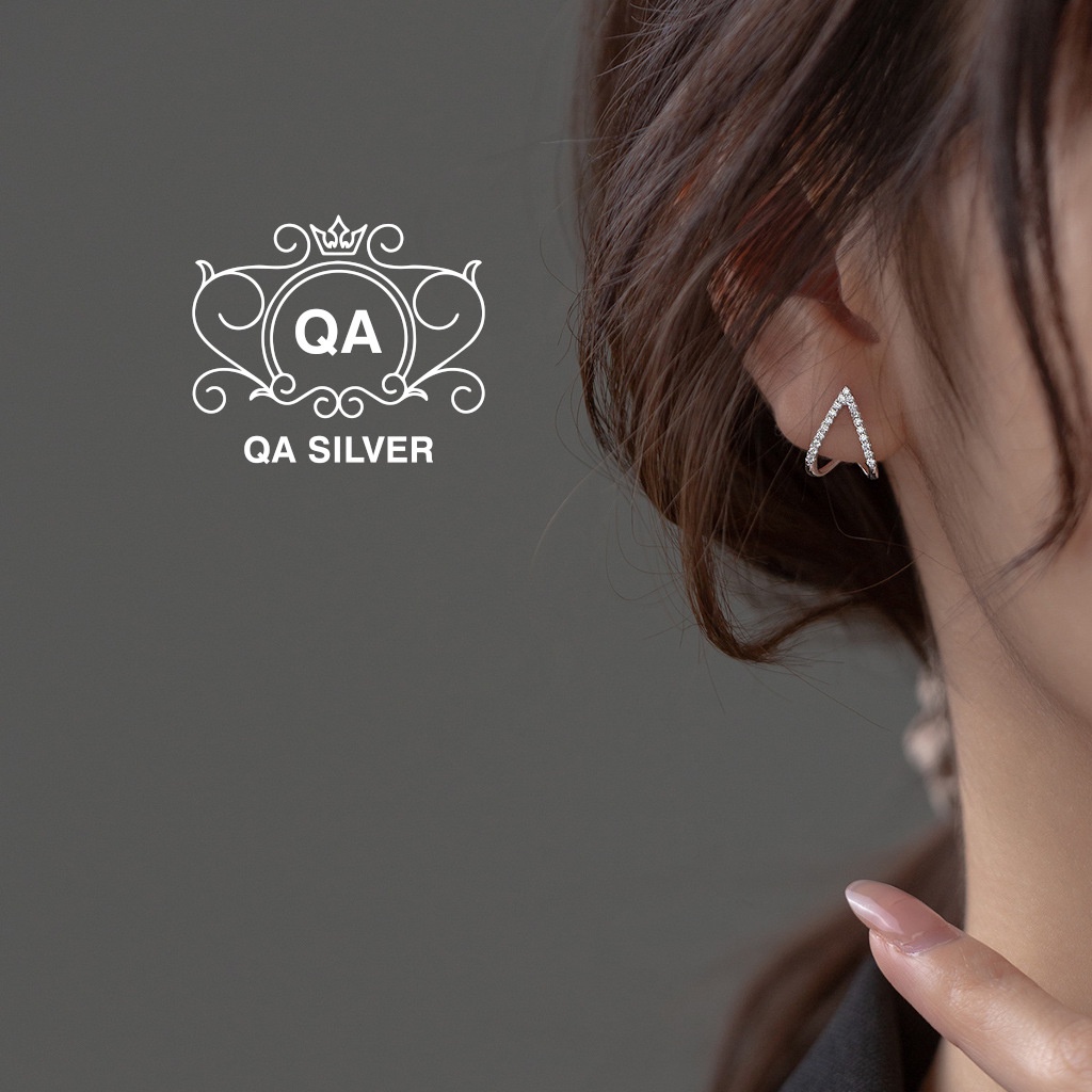 Bông tai bạc 925 trái tim khuyên tai nữ đính đá kẹp vành S925 HEART QA SILVER Earrings EA220503