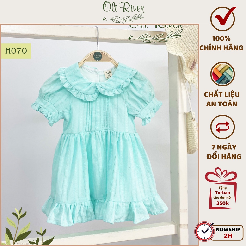 Váy bé gái OLIRIVER cổ sen tay bồng dáng xòe kèm bèo nhún chất liệu thô cho bé từ 1 - 10 tuổi - H070