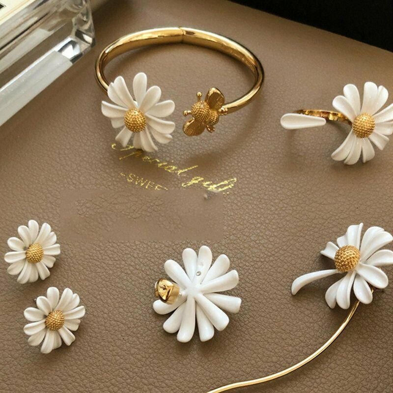 Dây chuyền/ Nhẫn/ Vòng đeo tay/ Khuyên tai RINHOO mặt hình hoa cúc xinh xắn thời trang