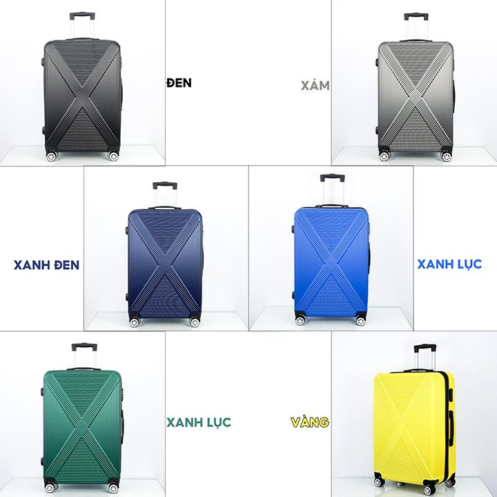 Vali kéo du lịch bằng nhựa màu trơn hoạt tiết size 20 24 28 L057