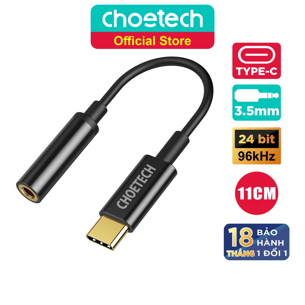 Cáp Jack Đầu Chuyển Đổi Type C Sang 3.5mm CHOETECH AUX003-B Cho Điện Thoại Và Máy Tính Bảng, Âm Thanh Hi-Res DAC