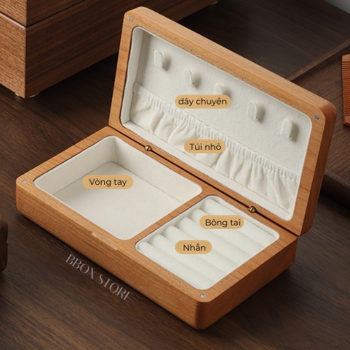 Hộp đựng trang sức, nữ trang chất liệu gỗ lót nhung cao cấp Bbox