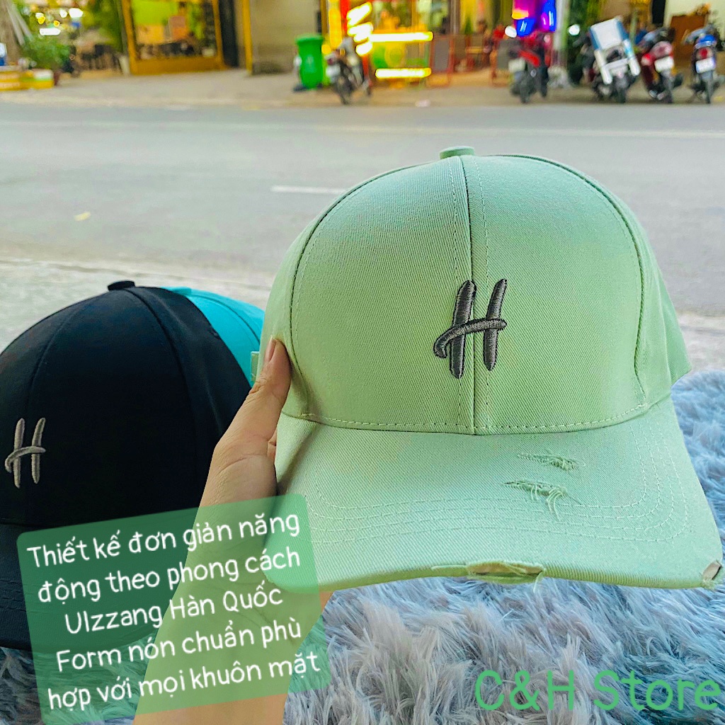 Mũ lưỡi trai nam nữ, nón kết lưỡi trai thêu chữ H form unisex phong cách Ulzzang Hàn Quốc cá tính năng động NCH25