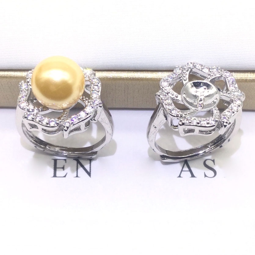 [N8B] Phụ kiện trang sức (DIY) - Khay nhẫn bạc trống vân trơn kiểu Hoa 6 cánh nạm đá làm nhẫn đính ngọc